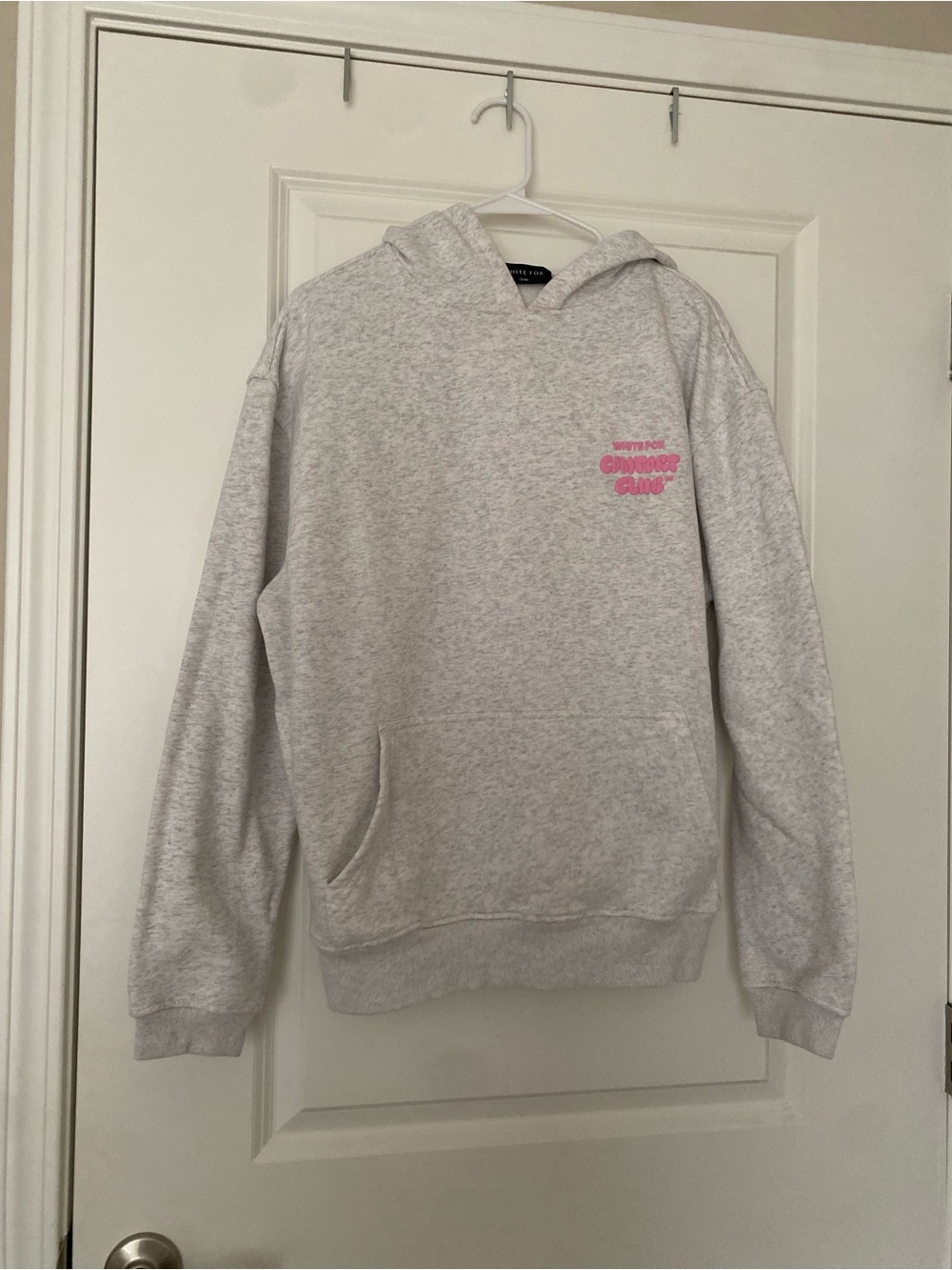 White Fox Boutique Comfort Club Hoodie - Light Gray with Pink Logo - Picture 3 of 5